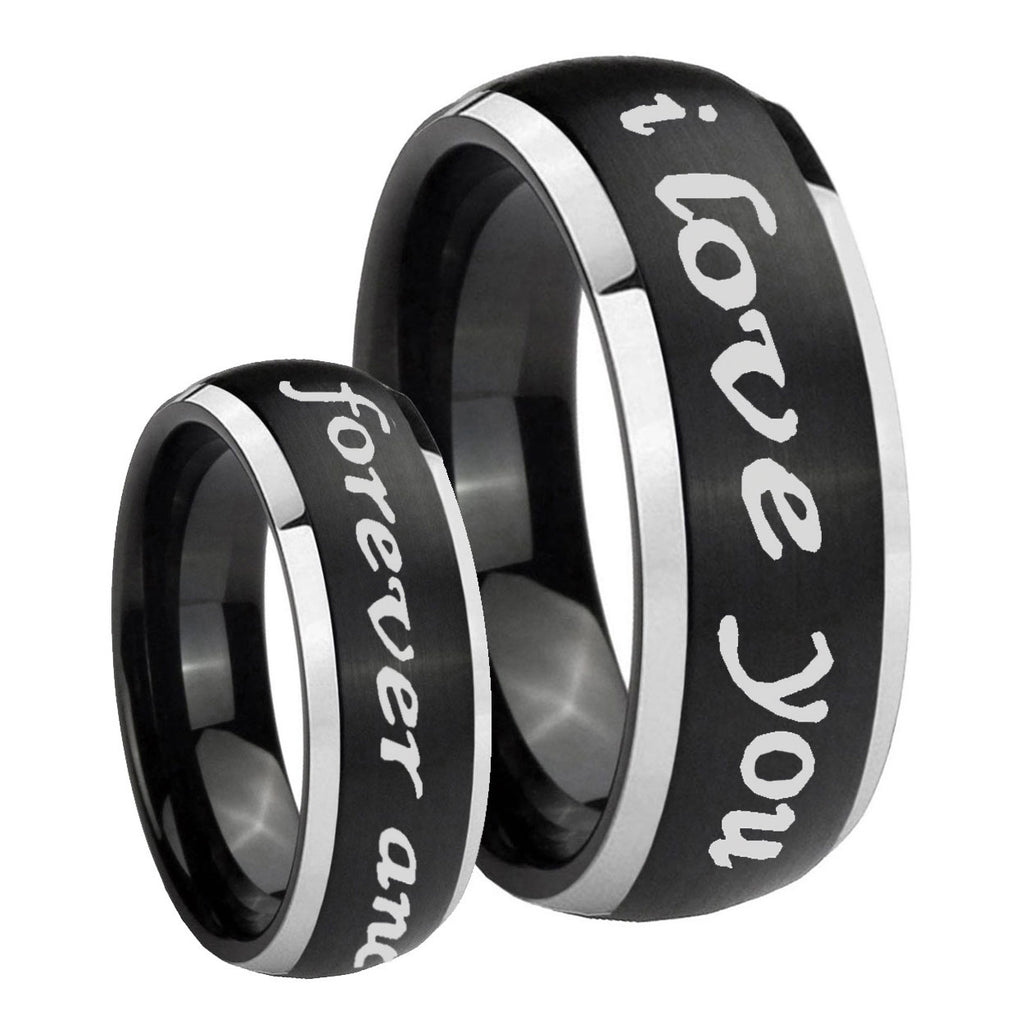 8mm I Love You Forever ever Dome Black 2 Tone Tungsten Ring