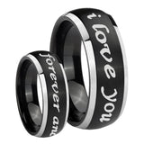 8mm I Love You Forever and ever Dome Brushed Black 2 Tone Tungsten Engraved Ring