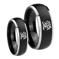 Kanji Love Dome Brushed Black 2 Tone Tungsten Mens Set Ring