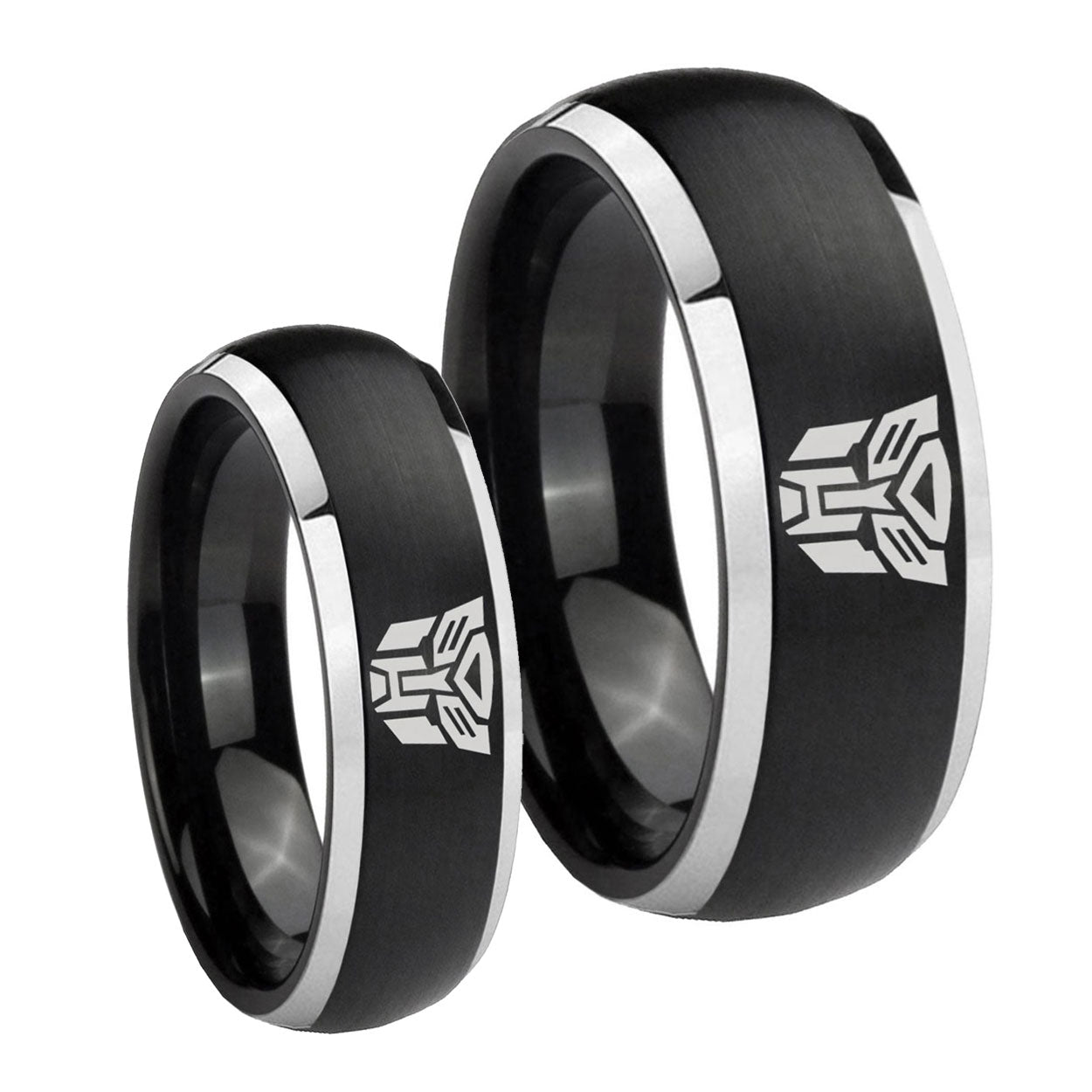 Transformers Autobot Dome Brushed Black 2 Tone Tungsten Mens Band Set