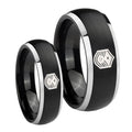 Chief Master Sergeant Vector Dome Brushed Black 2 Tone Tungsten Wedding Set Ring