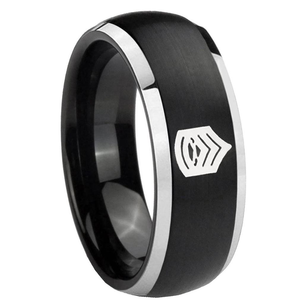 8mm Army Sergeant Major Dome Black 2 Tone Tungsten Ring