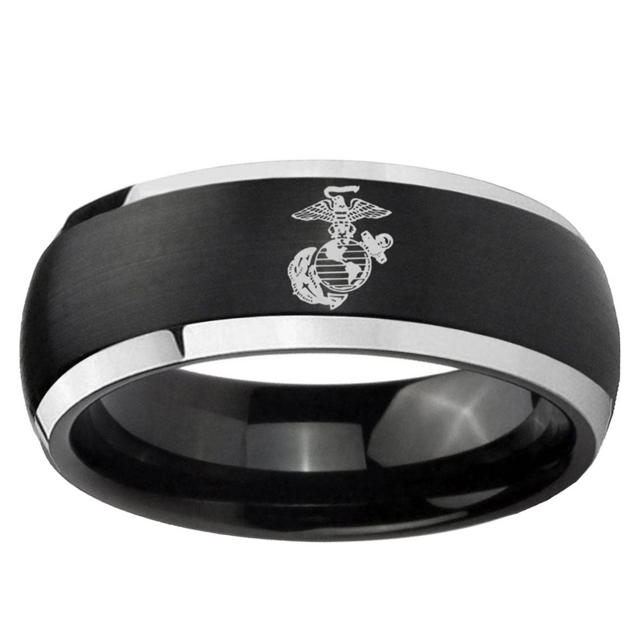5mm Marine Dome Brushed Black 2 Tone Tungsten Ring Mens