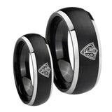 His Hers CTR Dome Brushed Black 2 Tone Tungsten Wedding Engraving Ring Set