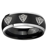 5, 8mm Multiple CTR Dome Brushed Black 2 Tone Tungsten Ring