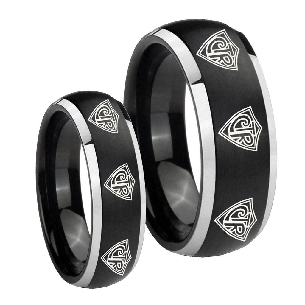 Multiple CTR Dome Brushed Black 2 Tone Tungsten Mens Set Rings