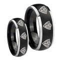 Multiple CTR Dome Brushed Black 2 Tone Tungsten Mens Set Rings