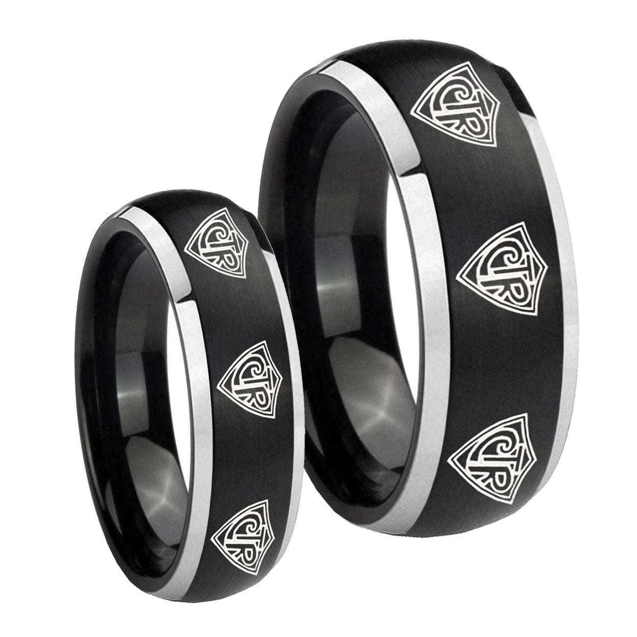 Multiple CTR Dome Brushed Black 2 Tone Tungsten Mens Set Rings