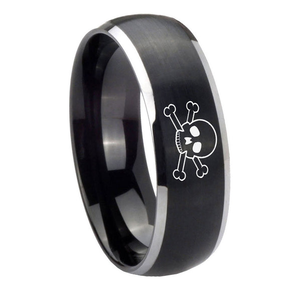 8mm-Skull-Dome-Brushed-Black-2-Tone-Tungsten-Carbide-Men's-Engagement-Band