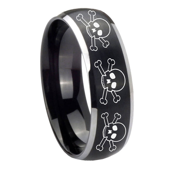 8mm-Multiple-Skull-Dome-Brushed-Black-2-Tone-Tungsten-Carbide-Bands-Ring
