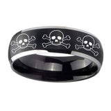8mm-Multiple-Skull-Dome-Brushed-Black-2-Tone-Tungsten-Carbide-Bands-Ring