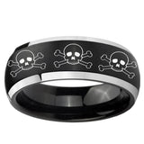 5, 8mm Multiple Skull Dome Brushed Black 2 Tone Tungsten Ring