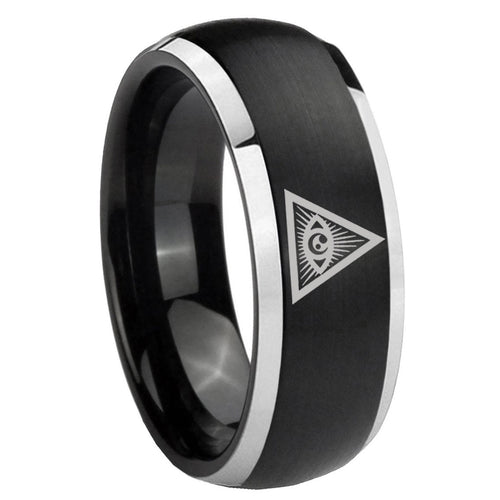 8mm Seeing Eye of God Dome Brush Black Engraved Men Bands