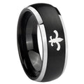 8mm Fleur-De-Lis Dome Brushed Black 2 Tone Tungsten Ring