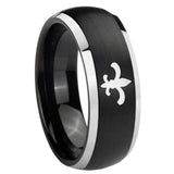8mm Fleur Delis Dome Brushed Black 2 Tone Tungsten Carbide Men's Ring