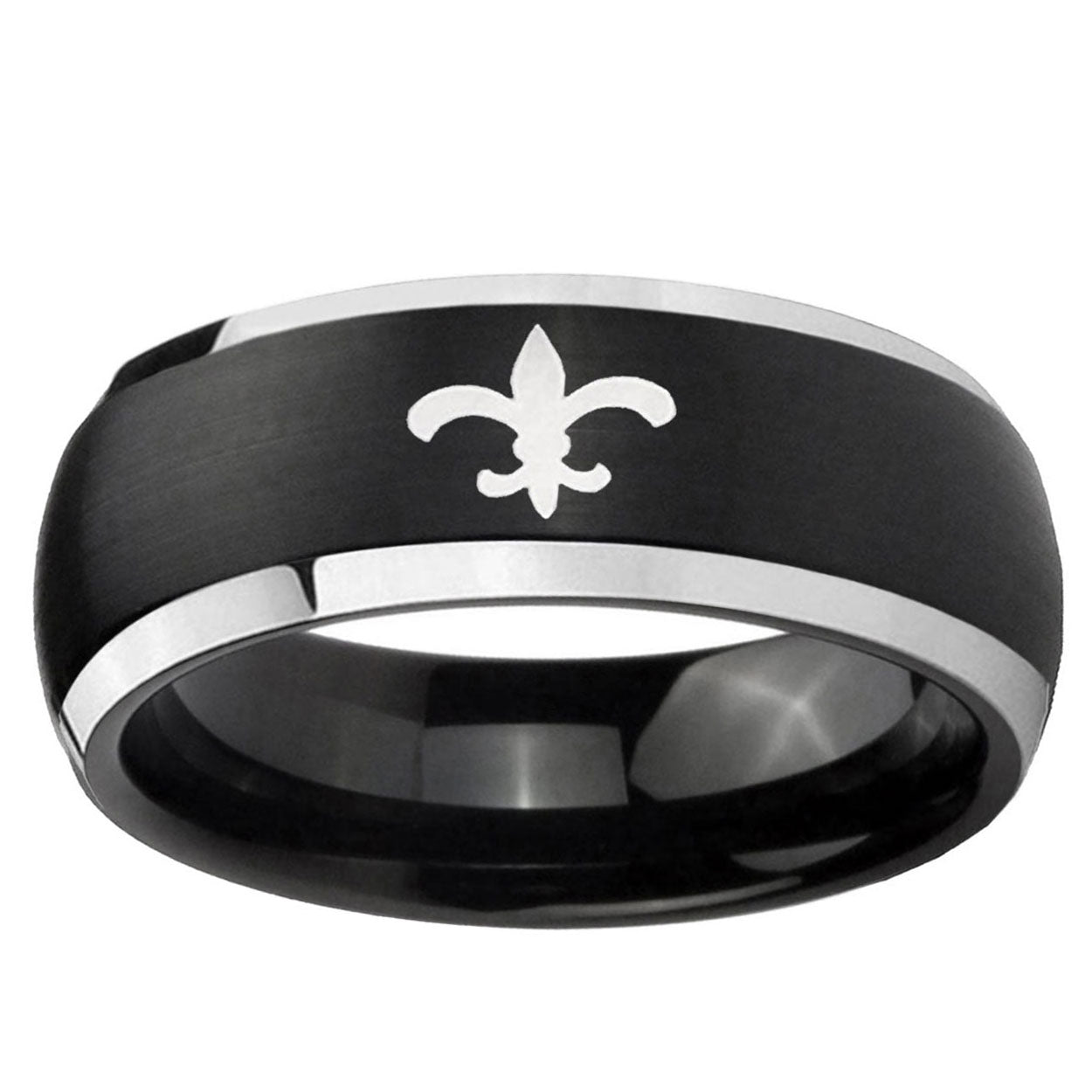 5mm Fleur-De-Lis Dome Brushed Black 2 Tone Tungsten Ring