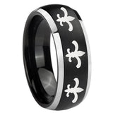 His Hers Multiple Fleur De Lis Dome Brushed Black 2 Tone Tungsten Promise Ring Set