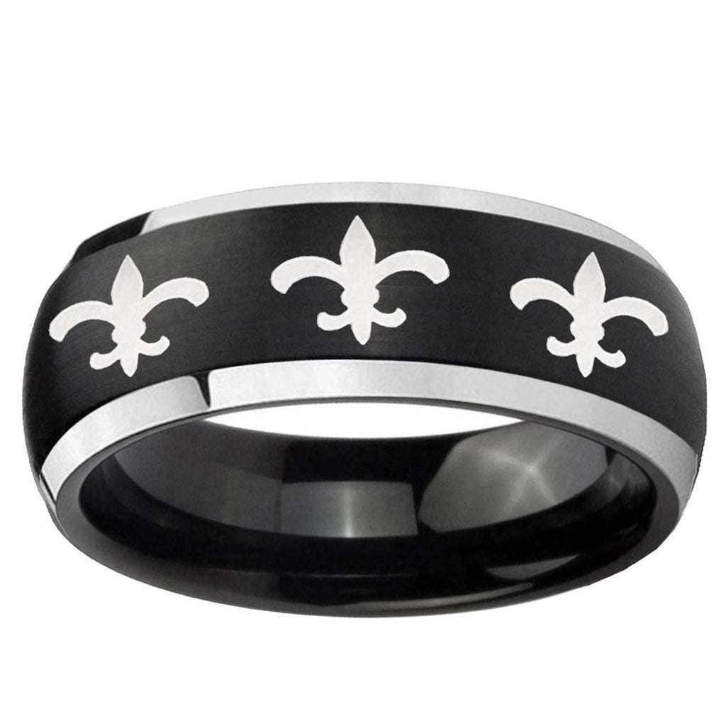 5mm Multiple Fleur-De-Lis Dome Black 2 Tone Tungsten Ring