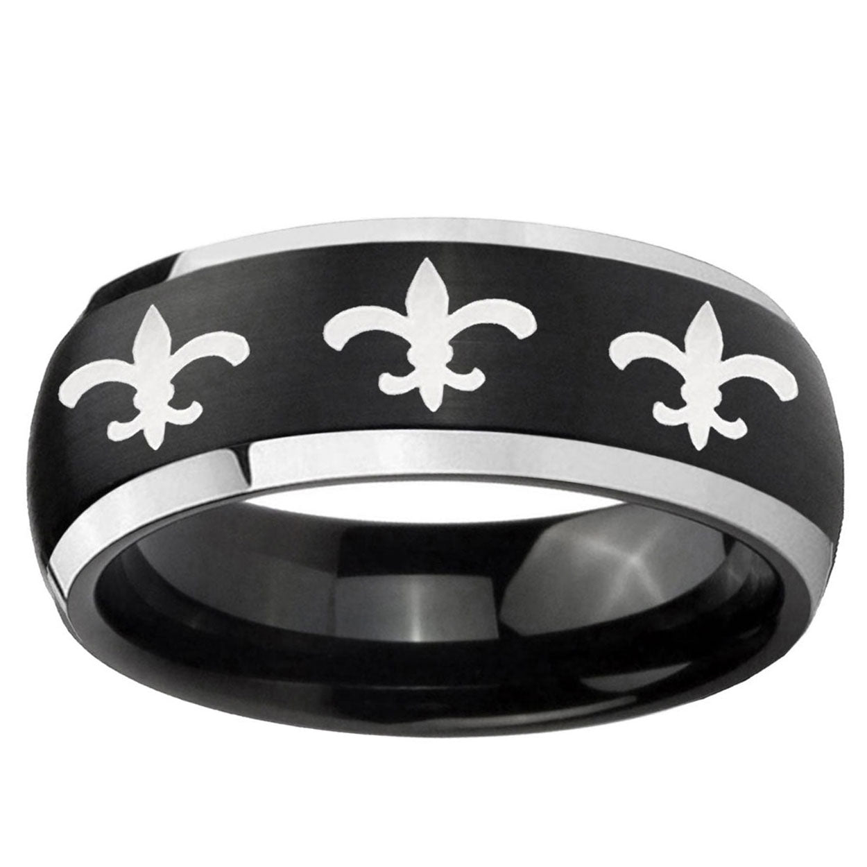 5mm Multiple Fleur-De-Lis Dome Black 2 Tone Tungsten Ring