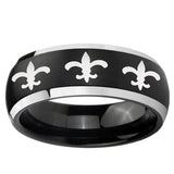 5, 8mm Multiple Fleur-De-Lis Dome Brushed Black 2 Tone Tungsten Mens Wedding Ring