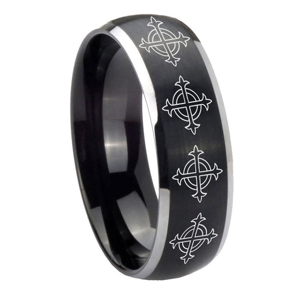 8mm-Multiple-Crosses-Dome-Brushed-Black-2-Tone-Tungsten-Men's-Wedding-Ring