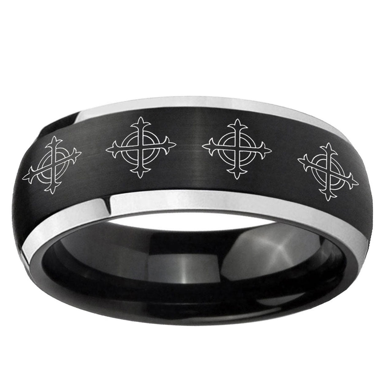 5mm Multiple Crosses Dome Brushed Black 2 Tone Tungsten Ring
