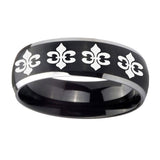8mm-Multiple-Fleur-De-Lis-Dome-Brushed-Black-2-Tone-Tungsten-Custom-Mens-Ring