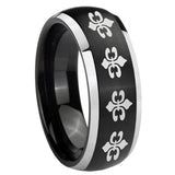 8mm Multiple Fleur Delis Dome Brushed Black 2 Tone Tungsten Custom Mens Ring