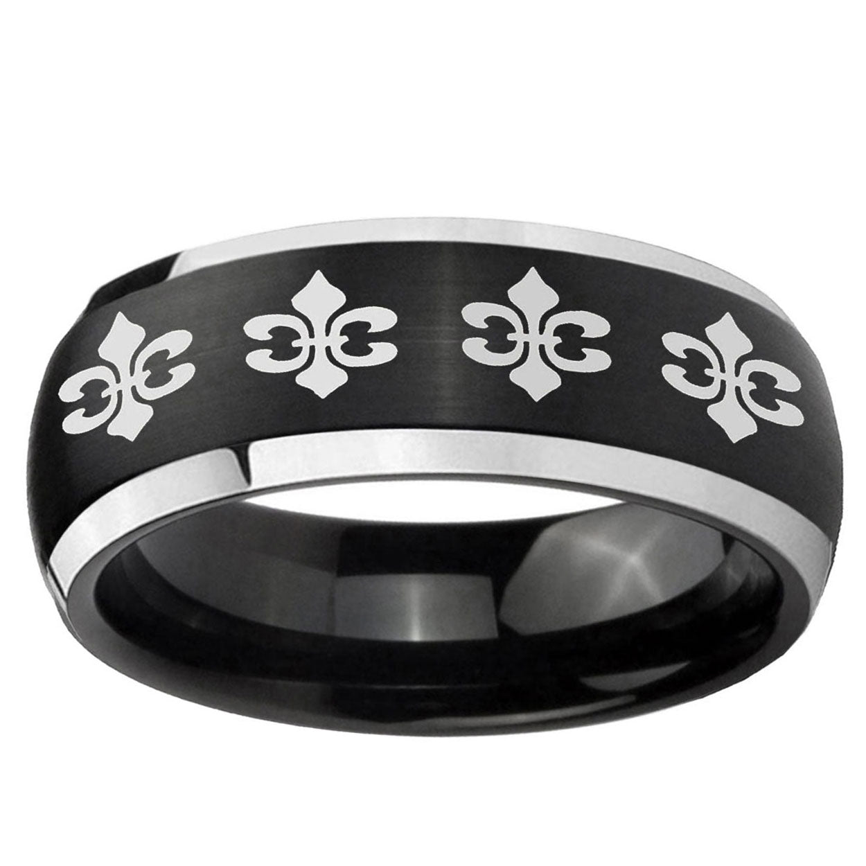 5mm Multiple Fleur-De-Lis Dome Black 2 Tone Tungsten Ring