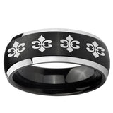 5, 8mm Multiple Fleur-De-Lis Dome Brushed Black 2 Tone Tungsten Ring