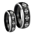 Multiple Fleur De Lis Dome Brushed Black 2 Tone Tungsten Mens Set Ring