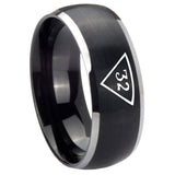 8mm-Masonic-32-Triangle-Freemason-Dome-Brushed-Black-2-Tone-Tungsten-Carbide-Mens-Ring-Personalized