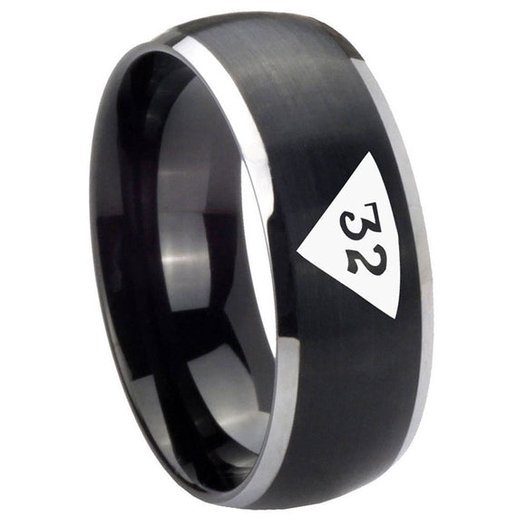 8mm-Masonic-32-Triangle-Design-Freemason-Dome-Brushed-Black-2-Tone-Tungsten-Carbide-Mens-Ring-Personalized