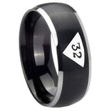 8mm-Masonic-32-Triangle-Design-Freemason-Dome-Brushed-Black-2-Tone-Tungsten-Carbide-Mens-Ring-Personalized