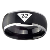8mm-Masonic-32-Triangle-Design-Freemason-Dome-Brushed-Black-2-Tone-Tungsten-Carbide-Mens-Ring-Personalized