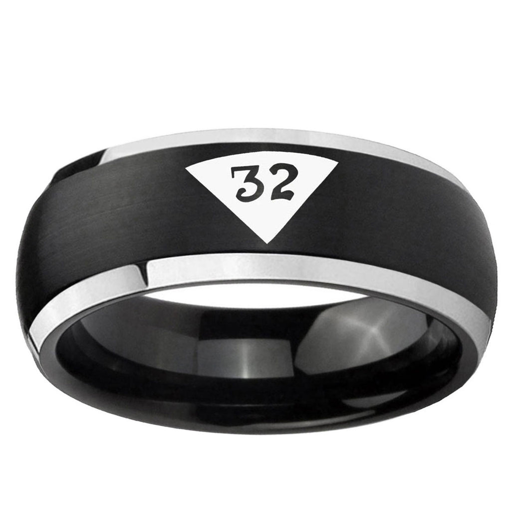 5mm Masonic 32 Triangle Design Freemason Dome Black 2 Tone Tungsten Ring