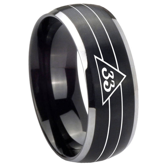 8mm-Masonic-32-Duo-Line-Freemason-Dome-Brushed-Black-2-Tone-Tungsten-Carbide-Mens-Ring-Personalized