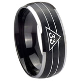 8mm-Masonic-32-Duo-Line-Freemason-Dome-Brushed-Black-2-Tone-Tungsten-Carbide-Mens-Ring-Personalized