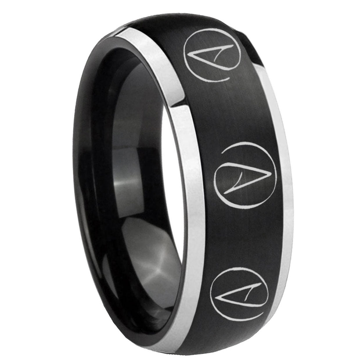 8mm Atheist Design Dome Brushed Black 2 Tone Tungsten Bands