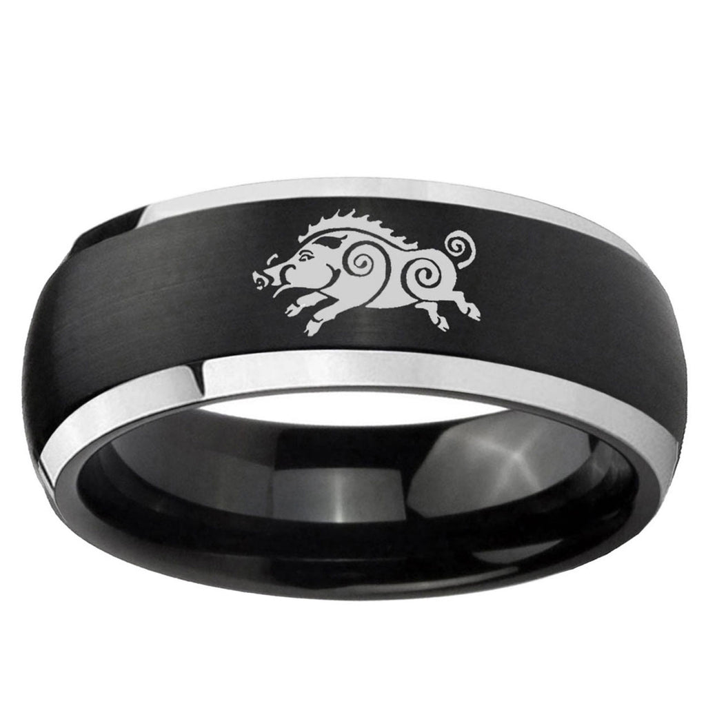 5mm Wild Boar Dome Brushed Black 2 Tone Tungsten Custom Ring