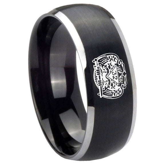 8mm-Masonic-32-Degree-Freemason-Dome-Brushed-Black-2-Tone-Tungsten-Carbide-Mens-Ring-Personalized