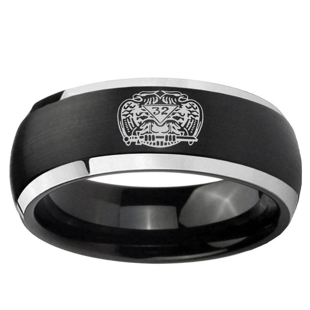 5mm Masonic 32 Degree Freemason Dome Black 2 Tone Tungsten Ring