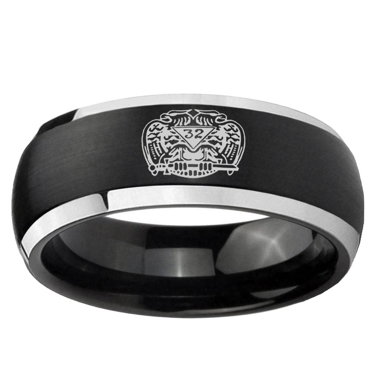 5mm Masonic 32 Degree Freemason Dome Black 2 Tone Tungsten Ring