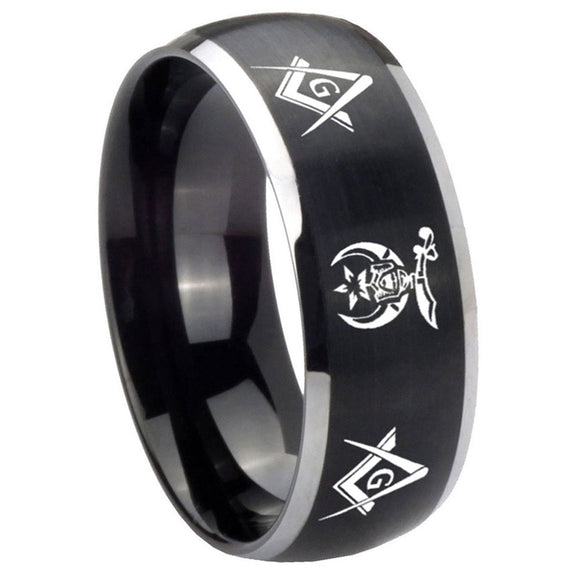 8mm-Masonic-Shriners-Dome-Brushed-Black-2-Tone-Tungsten-Mens-Wedding-Ring