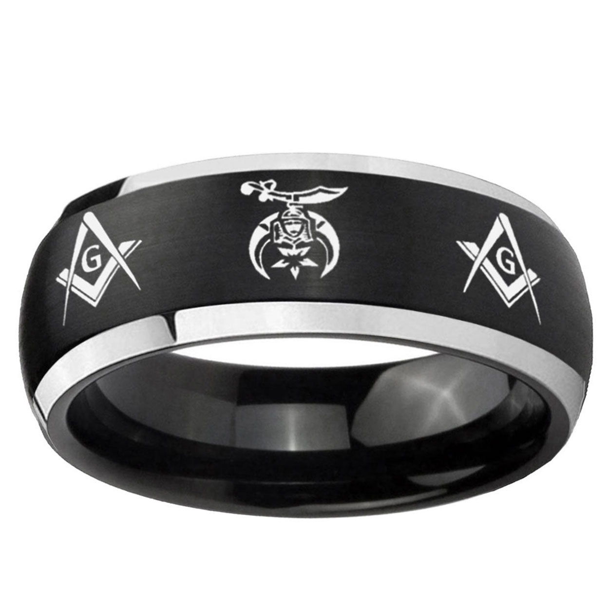 5mm Masonic Shriners Dome Brushed Black 2 Tone Tungsten Ring