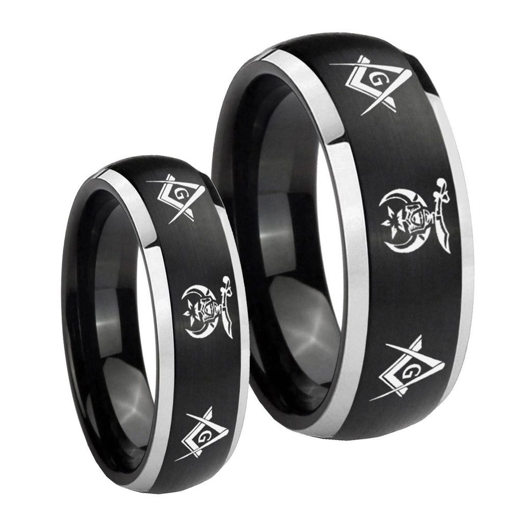 Masonic Shriners Dome Brushed Black 2 Tone Tungsten Couple Rings