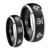 His Hers Masonic Shriners Dome Brushed Black 2 Tone Tungsten Promise Ring Set