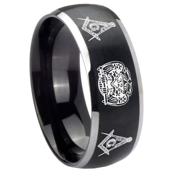 8mm-Masonic-32-Design-Dome-Brushed-Black-2-Tone-Tungsten-Carbide-Promise-Ring