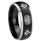 8mm Masonic 32 Design Dome Brushed Black 2 Tone Tungsten Carbide Promise Ring