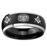 5, 8mm Masonic 32 Design Dome Brushed Black 2 Tone Tungsten Carbide Promise Ring